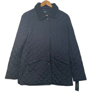 Lauren Ralph Lauren Womens Berber Trim Quilted Barn Coat Dark Navy Sz S NWT
